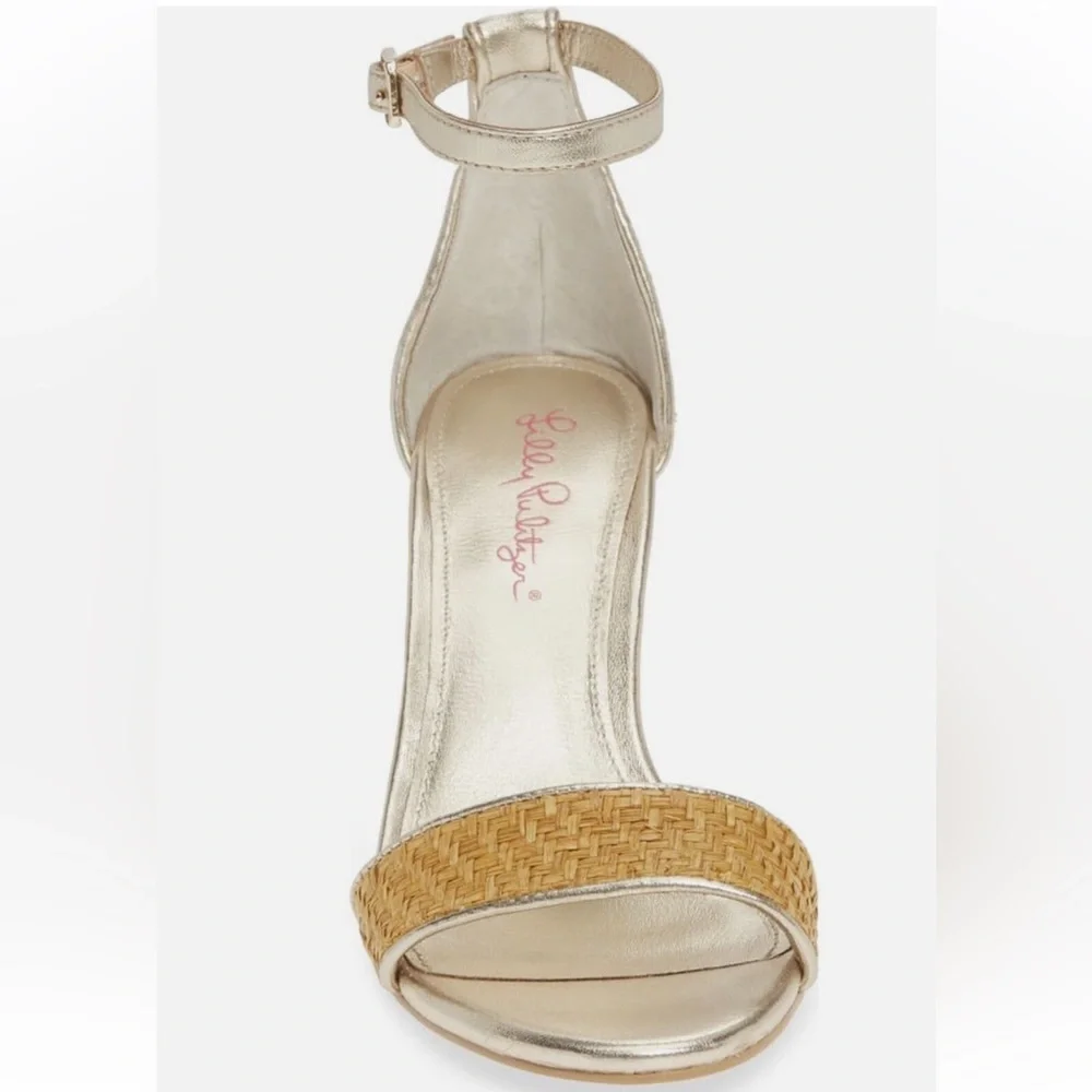 Lilly Pulitzer Amber Lynn Straw Sandal Heels Ankle Strap size 9.5 - Picture 4 of 11